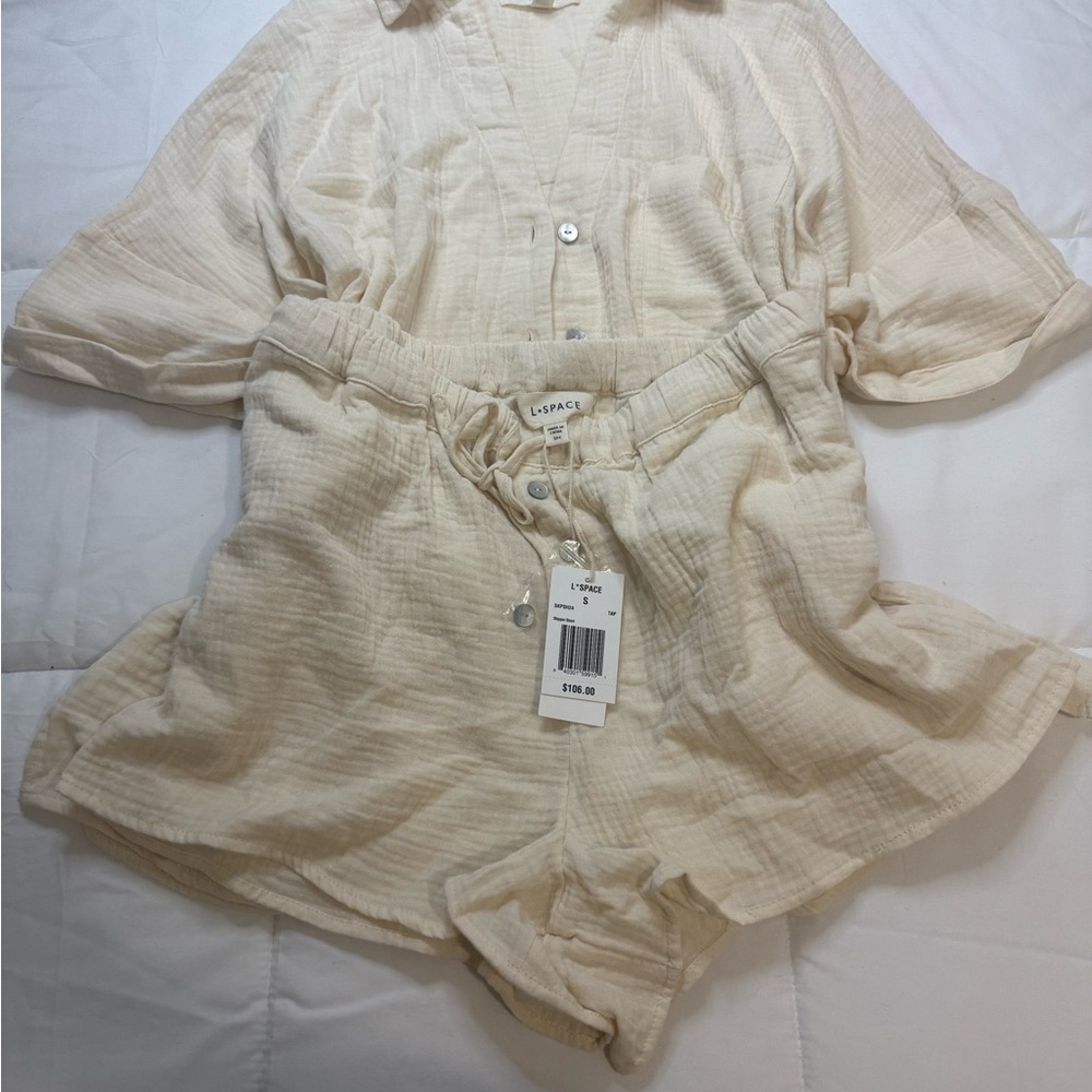 L*Space Cream Relaxed Drawstring Shirt and Shorts set